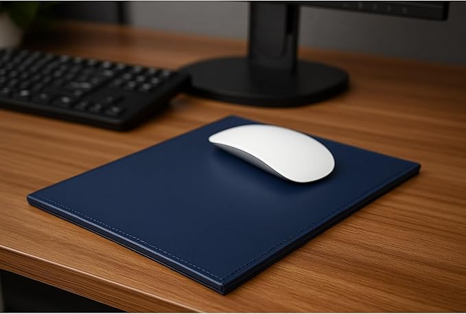 Navy Blue Bonded Rectangular Leather Mouse Pad