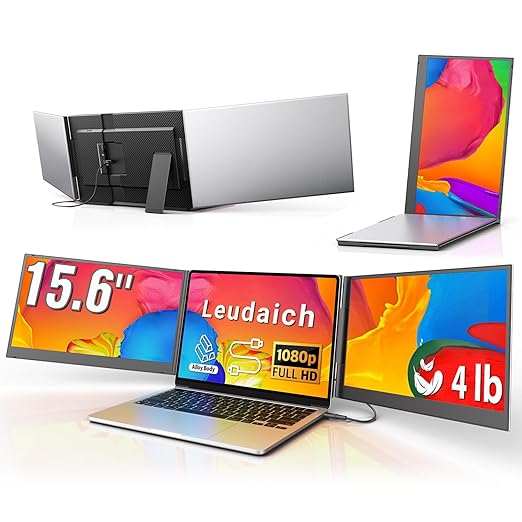 15.6'' Laptop Triple Screen Extender One Cable Connection 1080P FHD IPS Portable Dual Monitor with Speaker Ultra-Slim Travel Monitor for 13-17.3 Laptops Compatible with MacOS Windows Android