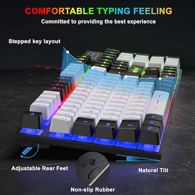 BlueFinger RGB Gaming Keyboard and Backlit Mouse Combo USB Wired LED Gaming Set for Laptop PC Computer Game and Work (Black &amp White)