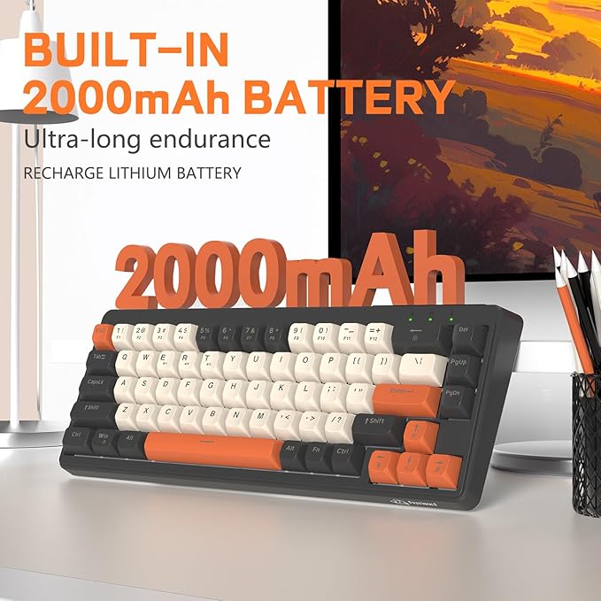M68 65% Wireless Gaming KeyboardBluetooth/2.4GHz/ Wired Tri-Mode Silent Membrane KeyboardPBT Keycaps2000mAH Rechargeable67 Keys Rainbow LED Backlit PC Gaming Keyboard for Win/Mac-Shimmer