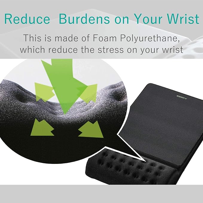 ELECOM Mouse Pad with Wrist RestComfy Smooth Control/Ergonomic Design/Reduce Wrist Fatigue/Memory Foam Black MP-096BK