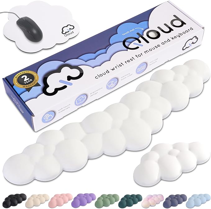 Qloud Cloud Wrist Rest Keyboard Wrist Rest for Computer Keyboard Pad Cloud Keyboard Wrist Rest Wrist Pad for Keyboard Memory Foam Non Slip Base Comes with Mouse Pad - White