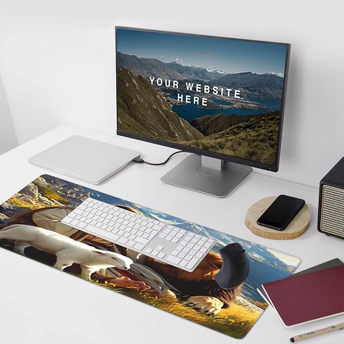 XXL Gaming Mouse Pad Extended (35.5X16) Jesus with Lion &amp Lamb Large Non-Slip Desk Mat Water-Resistant Keyboard Mousepad for Office &amp Home