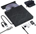 Super External CD DVD Drive USB 3.0 DVD Burner with Ethernet Adapter 3 USB and 2 TF/SD Card Ports CD DVD Player Reader Writer Optical Disk Drive for Laptop PC Mac Windows Linux with Carrying Case
