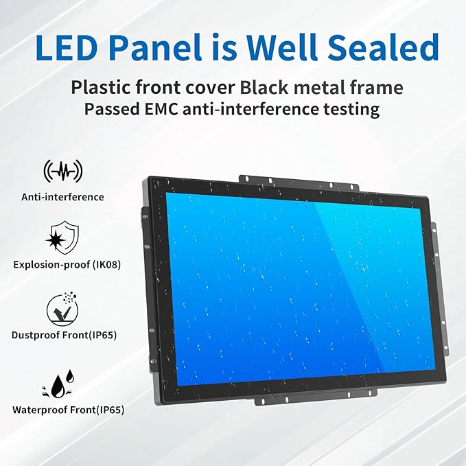 21.5 Inch Open Frame Touch Monitor PCAP 10-Point Touch Industrial Touchscreen Monitor with HDMI/VGA/DVI Interface Active Matrix TFT LCDLED Backlight with VESA Mount