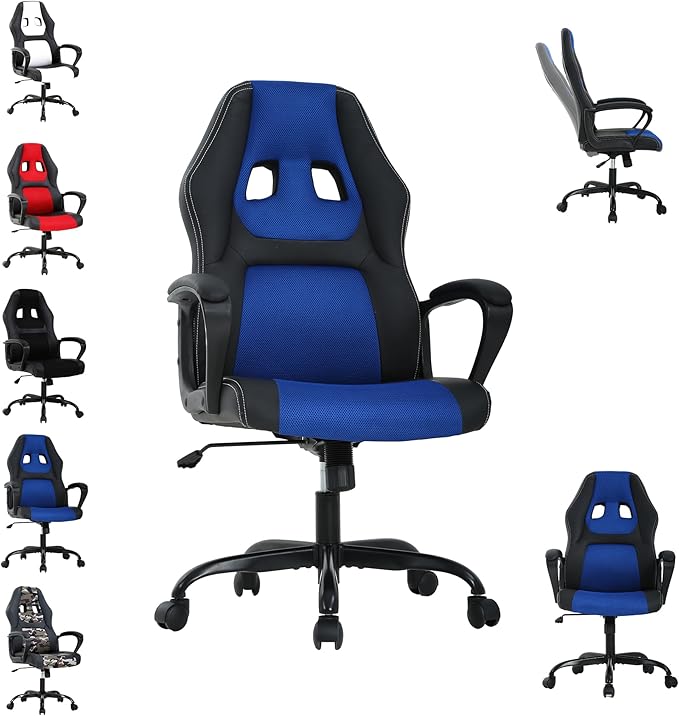 Massage Gaming Chair for AdultsComputer Chair Ergonomic Big and Tall Gaming Chair with MassagerComfortable Gaming Chair Leather Video Gaming Chairs Comfy Computer Chair250Lbs Blue Gaming Chair