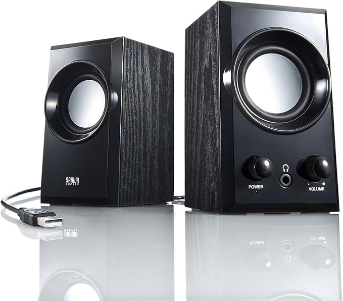Sanwa Supply MM-SPU7BK USB Speaker Wooden Cabinet with Passive Radiator Black