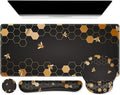 iCasso Desk Mat Gaming Mouse Pad Wrist Support Set4in1 XXL Large Mousepad + Keyboard Wrist Rest+Mouse Wrist Rest+Coaster Set with Ergonomic Design for Home Office Table Computer-Honeycomb