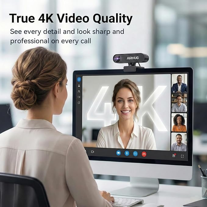 AIRHUG 4K UHD USB Webcam No Mic with Privacy Cover for Secure Meetings - 16MP Sony Sensor PDAF Fast Focus 63° Gold FOV Auto Light Balance Streaming Camera Without Audio for PC/Laptop/Desktop