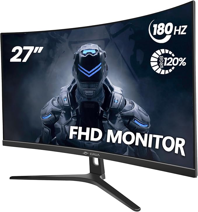 CRUA 27 Curved Gaming Monitor FHD 1920x1080P 144Hz/180Hz Computer Monitor 1800R VA Screen 120% sRGB AMD FreeSync HDMI &amp DP Wall Mount Install- Black