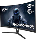 CRUA 27 Curved Gaming Monitor FHD 1920x1080P 144Hz/180Hz Computer Monitor 1800R VA Screen 120% sRGB AMD FreeSync HDMI &amp DP Wall Mount Install- Black