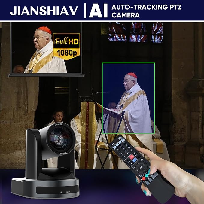 1080P SDI PTZ Camera AI Auto-Tracking 10/20x Optical Zoom (NDI|HX3) LAN USB3.0 HDMI PTZ Camera for Church Services Worship Education (JS520USH)