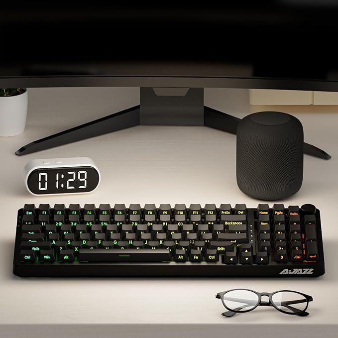 FIRSTBLOOD ONLY GAME. AK992 Hot-Swappable 2.4G Wireless/Bluetooth 5.0/USB Wired Triple Mode Mechanical Keyboard 98 Keys Full Layout RGB Backlit Brown Switches Black Side Carving PBT Keycaps