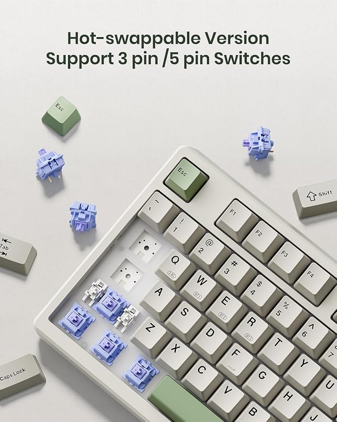 KN85 Wireless Mechanical Gaming Keyboard 75% Layout with RGB Backlit Custom Hot Swappable Creamy Sound Bluetooth/2.4GHz/USB-C Compatible with Windows/Mac/PC (Industrial GrayLinear Switch)