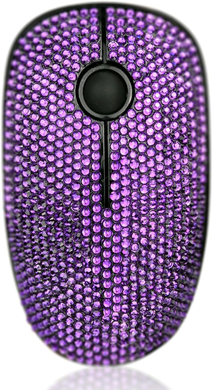 Luxury Bling Wireless Mouse for Girls Pink Rhinestone Coverd Computer Mouse with USB Receiver Sparkly Cute Mice for Laptop PC Notebook MacBook - Purple