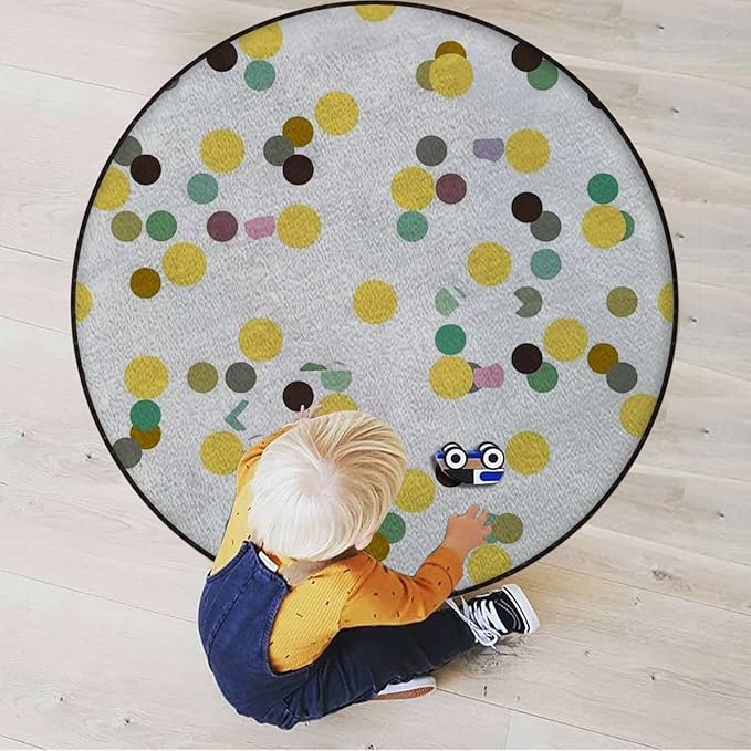 Abstract Area Rug Rug for Living Room Soft Durable Rugs Carpet for BedroomRound Rug Colorful Trippy Geometric CirclesCharcoal Grey Gold Diameter 35.5 in