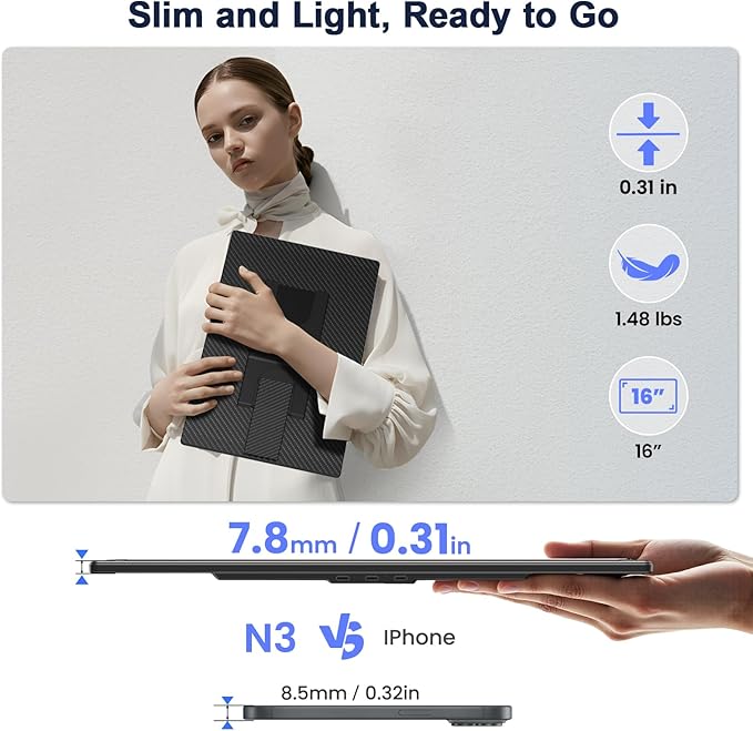 16 Laptop Screen Extender 1920x1200 IPS Portable Monitor Borderless Dual Screen Extender with 360° Rotatable Stand Plug and Play Ultra Slim Travel Monitor for PC Wins Switch PS5