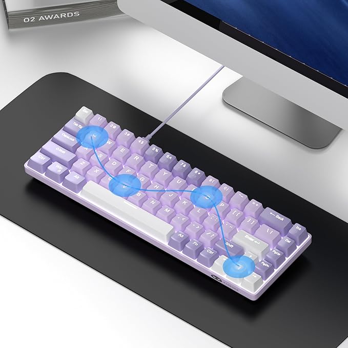 MageGee Portable 60% Mechanical Gaming Keyboard MK-Box LED White Backlit Compact 68 Keys Mini Wired Office Keyboard with Red Switch for Windows Laptop PC Mac - Violets