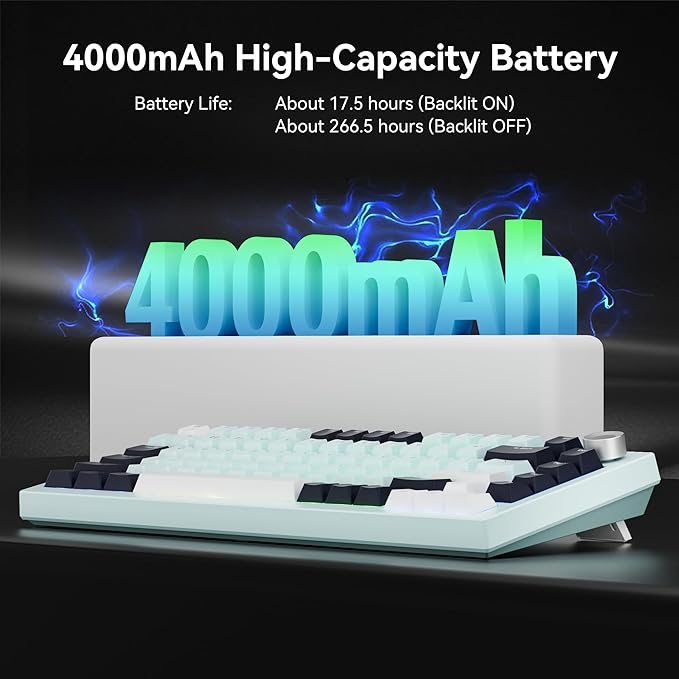 Gurjot Wireless Mechanical Keyboard75% Hot Swappable Keyboard with Knob8000mAH Battery RGB BacklitSide Printed PBT Keycaps2.4GHz/USB-C/BT5.0 Mechanical Gaming KeyboardsIceland Blue