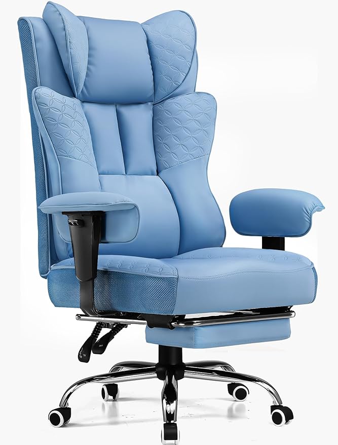 GTPLAYER Big and Tall Office Chair 400LBS Wide Ergonomic Gaming Chair with Deluxe Embossing Designed Leather with Foot Rest150°Reclining Adjustable Soft Armrests Pocket Spring Back Support and Pillow
