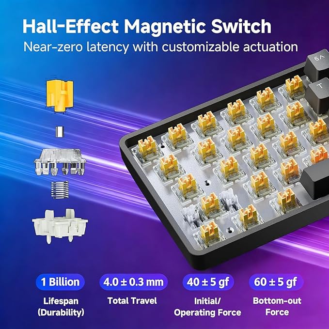 TMKB 60% Hall Effect Magnetic Mechanical Gaming Keyboard 8K Hz Web Driver No App Rapid Trigger Adjustable Actuation RGB Balcklit Wired Keyboard for PC Laptop Gamer Black