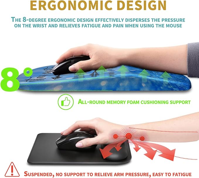 Hokafenle Ergonomic Mouse Pad Wrist Support with Massage Design Wrist Rest Pain Relief Mousepad with Memory Foam&ampNon-Slip PU Base Mouse Pads for Wireless Mouse &amp Desk (12x8 inchStay Positiv