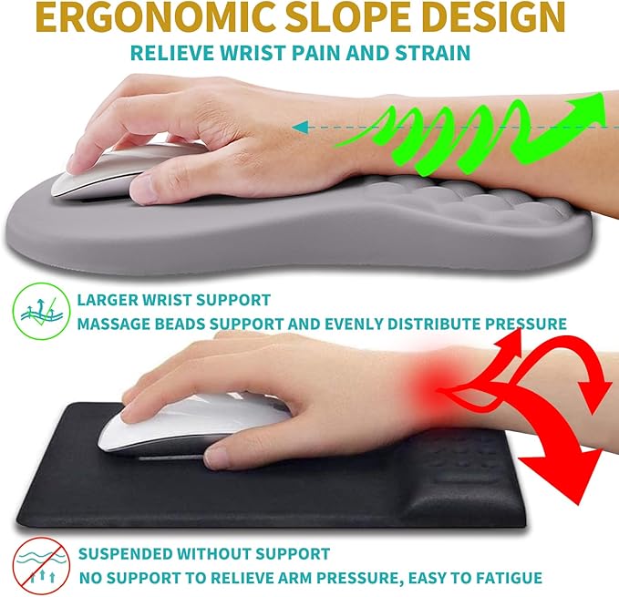 Hokafenle 2 In 1 Ergonomic Mouse Pad Wrist Support &amp Wrist Rest For Computer Keyboard Set with Relieve Carpal Tunnel Pain Massage Bulge and Full Memory Gel Design (2In1 SetNeutral Gray Light Pur