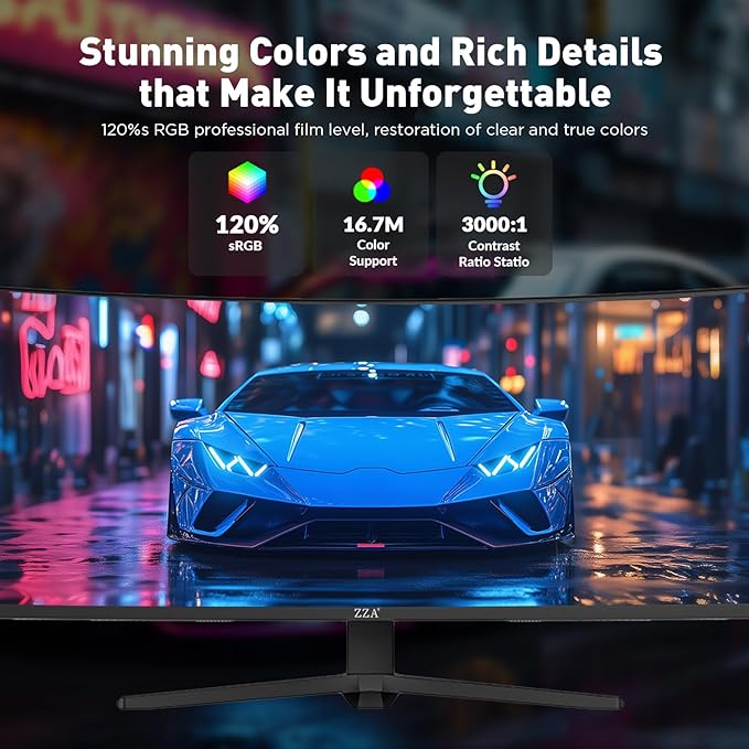 ZZA 49 Inch Ultrawide Curved Gaming Monitor 120Hz DQHD 5120x1440P 1500R Ultra-Wide 32:9 Screen 1ms MPRT HDR FreeSync G-Sync Compatible VESA Compatible Height/Tilt Adjustable