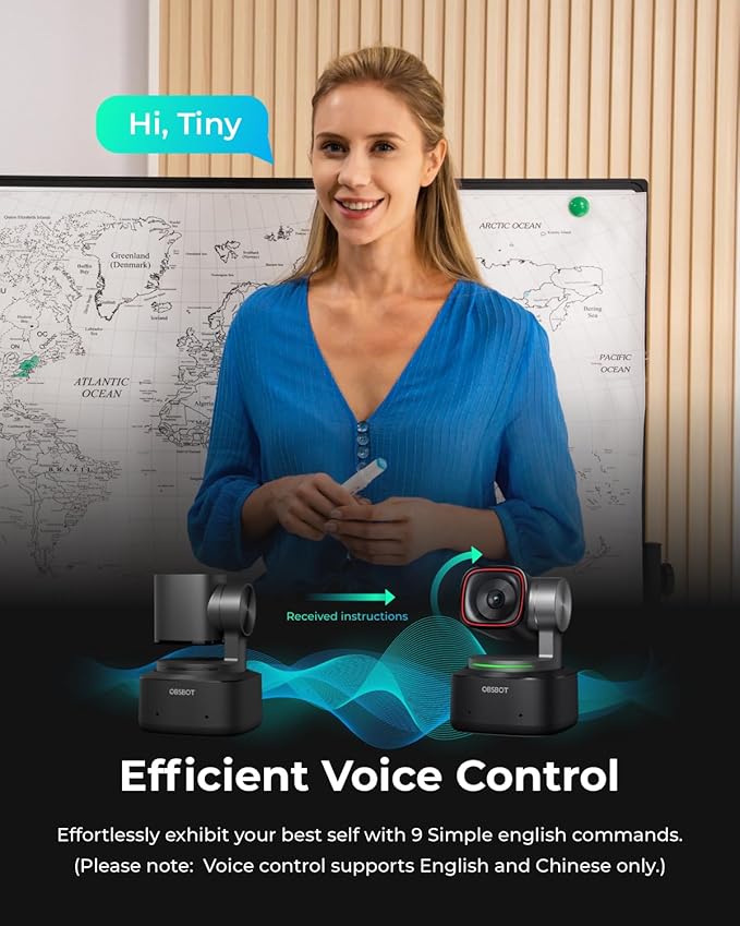 OBSBOT Tiny 2 Webcam 4K Voice Control PTZ AI Tracking Multi-Mode &amp Auto Focus Web Camera with 1/1.5 Sensor Gesture Control 60 FPS HDR Light Correction Webcam for PC Streaming Meeting etc