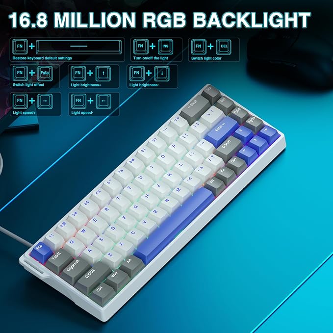 AULA WIN68 HE MAX - Hall Effect Gaming Keyboard with Magnetic Switch Adjustable Actuation Fast Trigger Mode 8KHz Polling Rate RGB Backlit Wired Mechanical Gaming Keyboard 60 Percent Compact Design