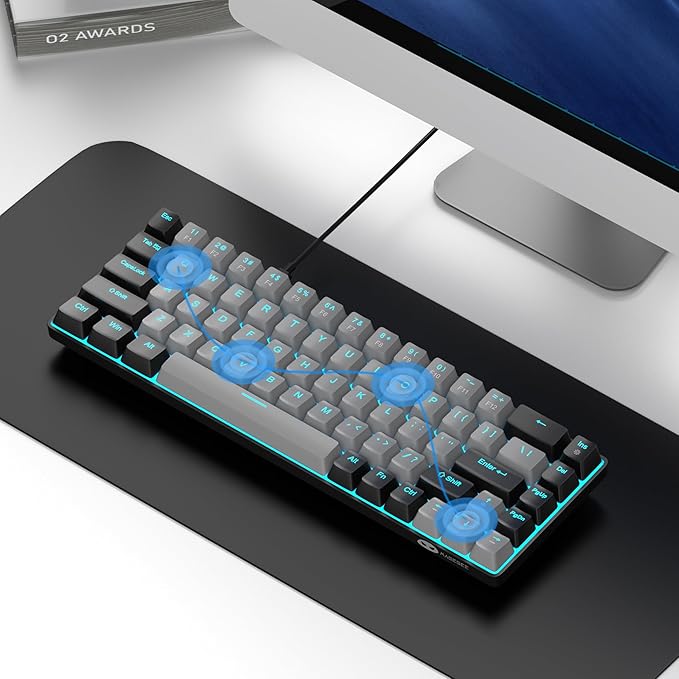 MageGee Portable 60% Mechanical Gaming Keyboard MK-Box LED Backlit Compact 68 Keys Mini Wired Office Keyboard with Blue Switch for Windows Laptop PC Mac - Grey/Black
