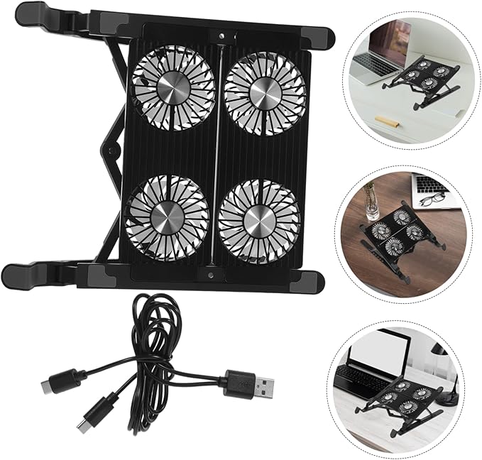 NUOBESTY 1set Adjustable Laptop Cooling Stand Four Fans Ergonomic Design Compact and Lightweight Notebook Cooler Pad Heat Reduction and Enhanced Comfort