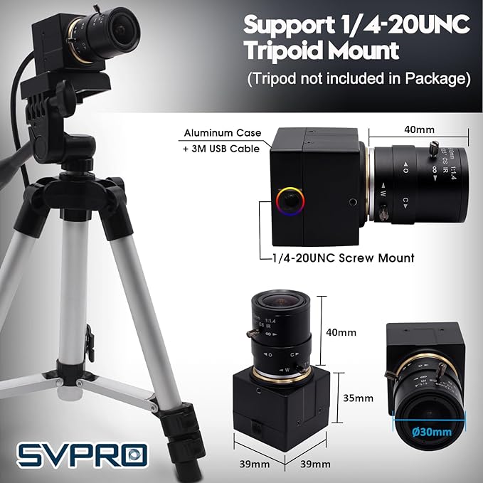 SVPRO 5MP 30fps USB Camera with 2.8-12mm Zoom Lens Close-up Camera for Machine MonitoringIMX335 Low Light Industrial Camera for Computer LaptopUVC Plug in Webcam for WindowsMacOSLinuxAndroid
