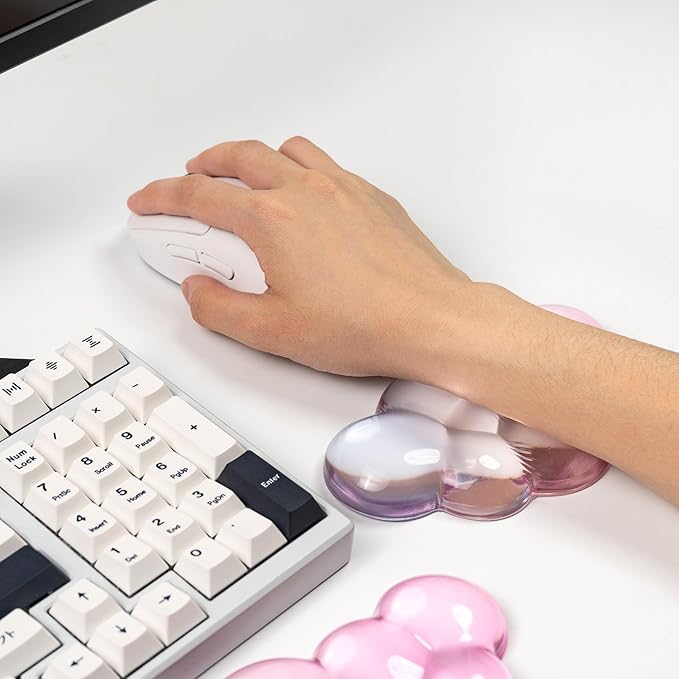 Ergonomic Cloud Silicone Gel Keyboard and Mouse Wrist Rest Set – Clear Wrist Rest for Computer Keyboard 60%/68%/75% Comfort &amp Support for Typing and Gaming (Light Pink Blue)