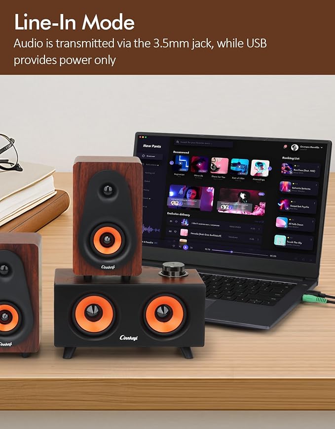 【2026 Update】 USB 2.1 Computer Speakers with Subwoofer 3.5mm/USB Input Pc Speakers with Subwoofer PC/Line-in/Bluetooth Modes Stereo Sound Ideal for Desktops and Laptops