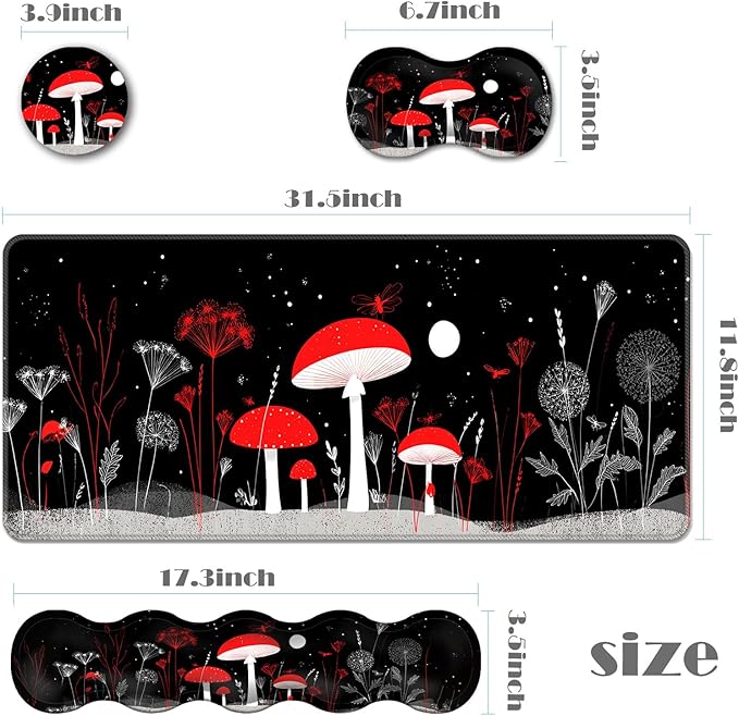 Ergonomic Keyboard Wrist Rest &amp Mouse Pad Wrist Rest SetXL Gaming Desk Mat 31.5x 11.8Non-Slip BaseMemory FoamEasy Typing Pain Relief for Office &amp HomeMagic Mushroom Garden