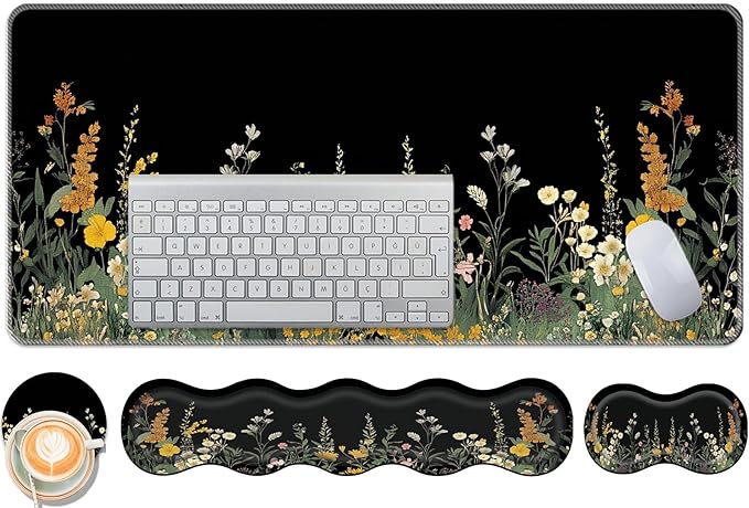 Keyboard Wrist Rest and Mouse Pad Set31.5x11.8 Inches Desk MatWaterproof Non-Slip Ergonomic Wrist Support for Pain ReliefExtended Desk Protector for Office Home GamingWeeds