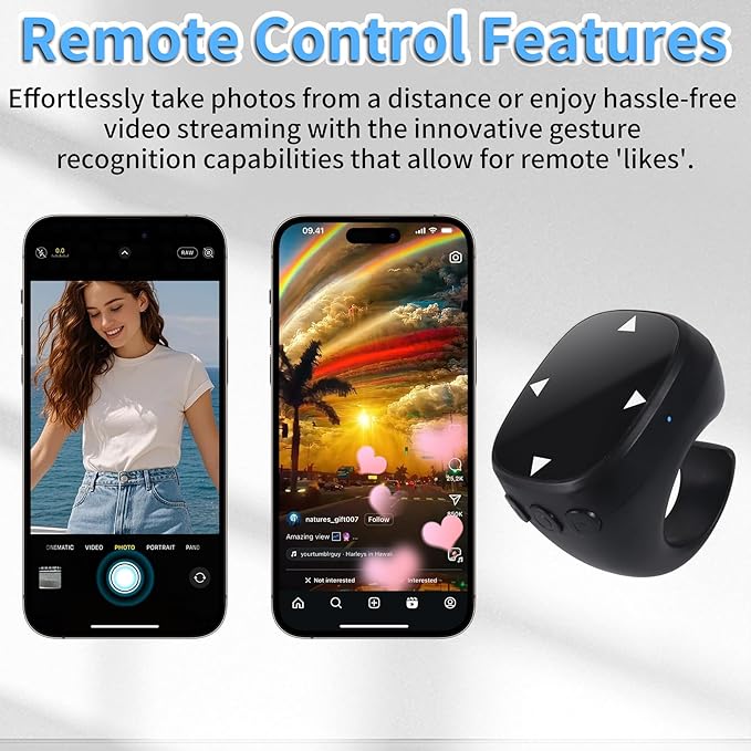 Mini Bluetooth Touch Screen Mouse Finger Ring - Multi-Functional Remote Control for Video Streaming Photography and E-Book Navigation with Enhanced Compatibility for Android &amp iOS (Black)