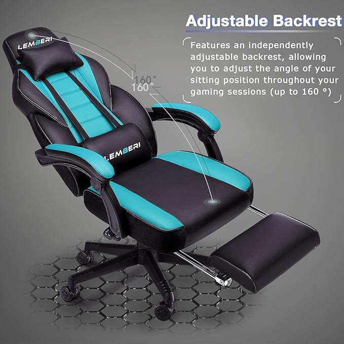 LEMBERI Gaming Chairs for AdultsErgonomic Video Game Chairs with footrestBig and Tall Gaming Chair 400lb Weight Capacity Racing Style Computer Gamer Chair with Headrest and Lumbar Support
