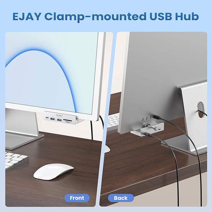 EJAY 5-Port USB 3.0 Hub Aluminum USB C Hub with Card Reader 5Gbps USB Splitter for PC Mac Laptop with 59inches Data and 39inches Cable USB Hub with Extra Power Port Silver
