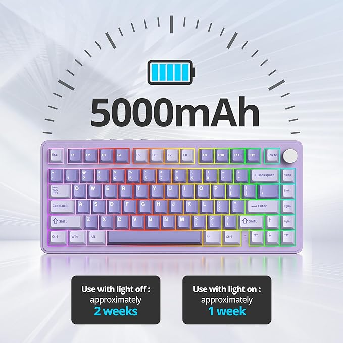 Fogruaden M75 Wireless Creamy 75% Mechanical Gaming Keyboard RGB Hot Swappable Custom Purple Gasket Pre-lubed Linear White Switches Bluetooth/2.4GHz/USB-C Five-Layer Pad&ampKnob