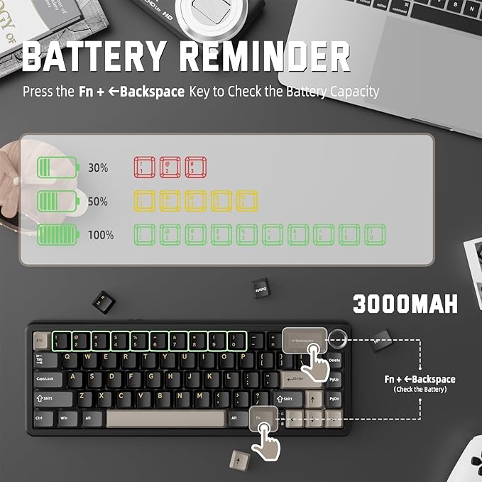MAMBASNAKE Attack Shark X66 Gasket Wireless Mechanical Keyboard with Volume Knob60% BT/2.4GHz/Wired Gaming KeyboardRGB BacklitOEM Tri-Color PBT keycaps66 Keys Hot Swappable for PC/MACStarblack