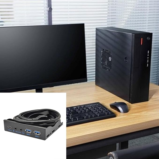 USB Front Panel for PC USB3.2 10Gbps Type C+19Pin 2 Port USB3.0 Hub+3.5mm Earphone Microphone for 3.5 Floppy Disk Bay Metal