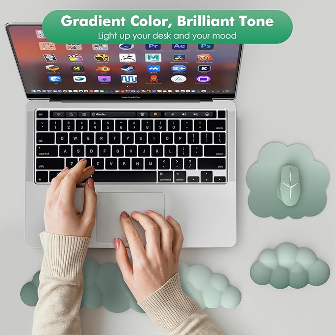 MoKo Cloud Wrist Rest Ergonomic Cloud Keyboard Wrist Rest with Mouse Rest Wrist Pad Durable Polyester Cloud Arm Rest Wrist Pad for Keyboard and Mouse for Office Gaming Computer Laptop Green