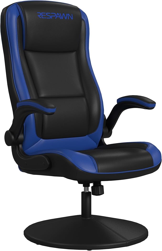 RESPAWN 800 Swivel Rocker Gaming Chair - Ergonomic Floor Gaming Seat with Lumbar Support Flip Up Armrest High Back Pedestal Base Comfortable No Wheels Console Video Game Rocker Chair - Blue