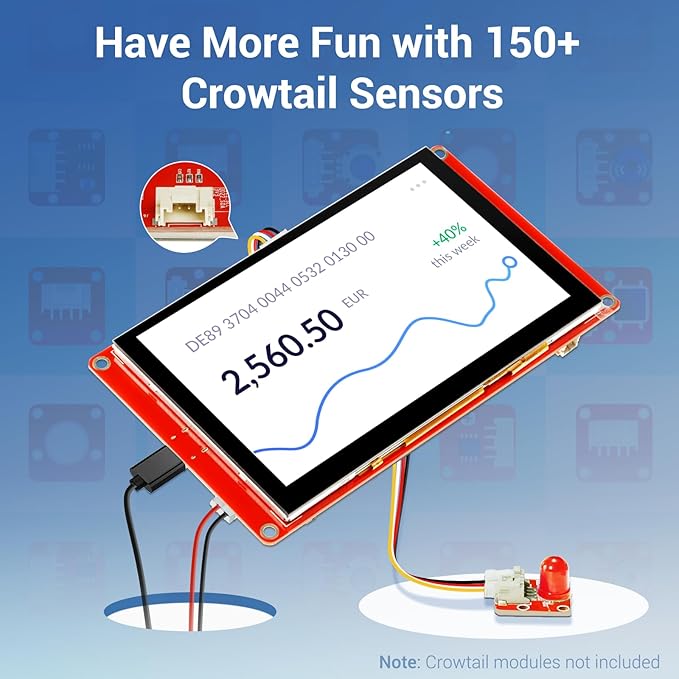 ELECROW ESP32 Display 800×480 5 Inch HMI Basic ESP32 RGB TFT LCD Touch Screen with Acrylic Case 32-Bit LX6 Dual-Core Processor Up to 240MHz Compatible with Arduino LVGL PlatformIO MicroPython
