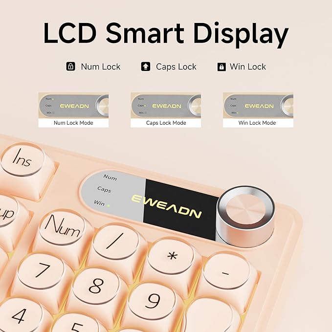 V102 Wired Keyboard 98 Keys Creamy Gaming Keyboard with Number Pad Display Screen &amp Media Knob RGB Silent Wired Cute Computer Keyboard for Laptop PC Gamer - Cream Pink