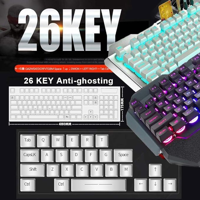 Wireless Gaming Keyboard and Mouse Combo with Rainbow LED Backlit Rechargeable 4800mAh Battery Metal Panel Mechanical Ergonomic Waterproof Dustproof 7Color Mute Mice for Computer PC Mac Gamer (Purple)
