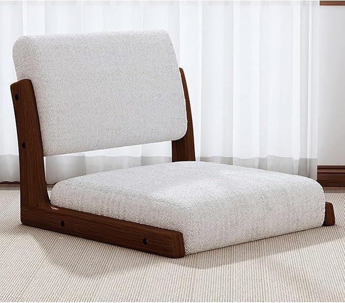 BTZHY Floor Chair Wooden Portable Floor Chair Japanese Style Legless Tatami Chair with Back Support Home Bay Window Lazy Chair Meditation Floor Seating for Living Room Bedroom(White 2)