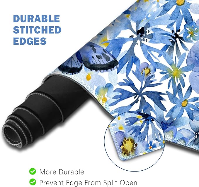 ToLuLu Desk Mat Gaming Mouse Pad Wrist Support 4 in1 Set XXL Large Mouse Pad + Keyboard Wrist Rest + Memory Foam Cushion Mouse Wrist Rest for Pain Relieve + Coaster Computer Butterfly Loves Flower
